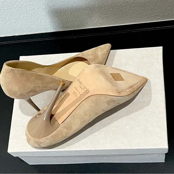 Jimmy Choo Beige Suede Heels - Picture 3 of 4
